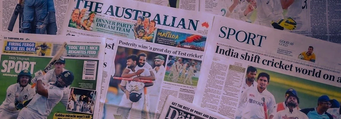 Image showing cricket based headlines in newspapers